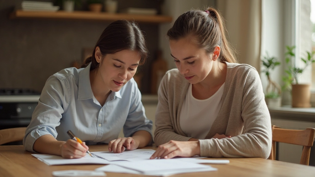 Familie zit samen aan tafel en plant hun maandbudget met een duidelijk overzicht