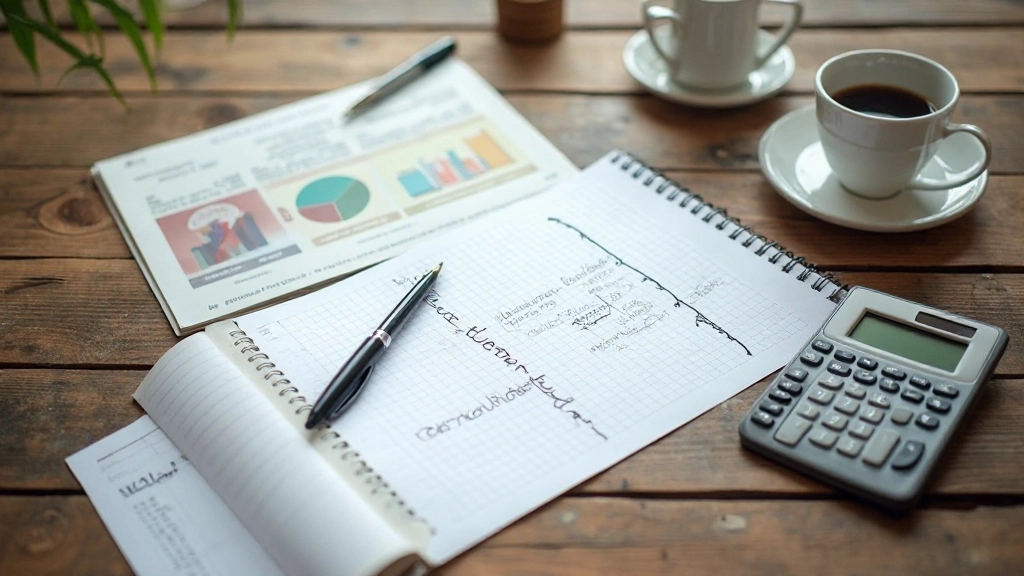 Notities en grafieken die budgetplanning visualiseren op tafel