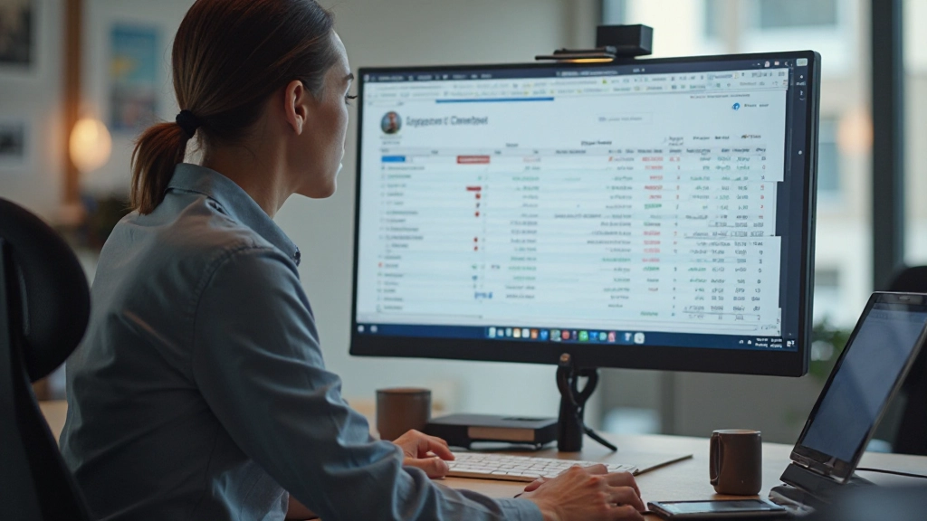 Iemand die spreadsheet analyseert met grafieken op scherm en notities naast zich